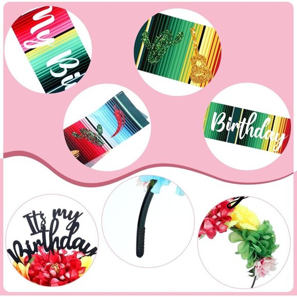 Mexican Flower Crowns Set for Celebrations Sash Headband Birthday Party main image 4